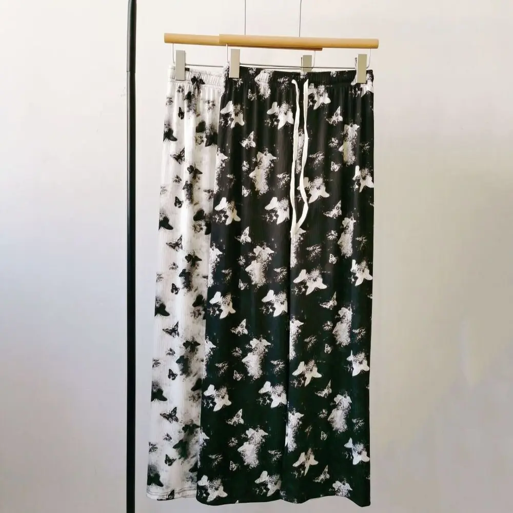 Ink Butterfly Straight Pants Wide Leg Loose Women's Ice Silk Trousers Tie-dye Yamamoto Summer Drawstring Pants Streatwear