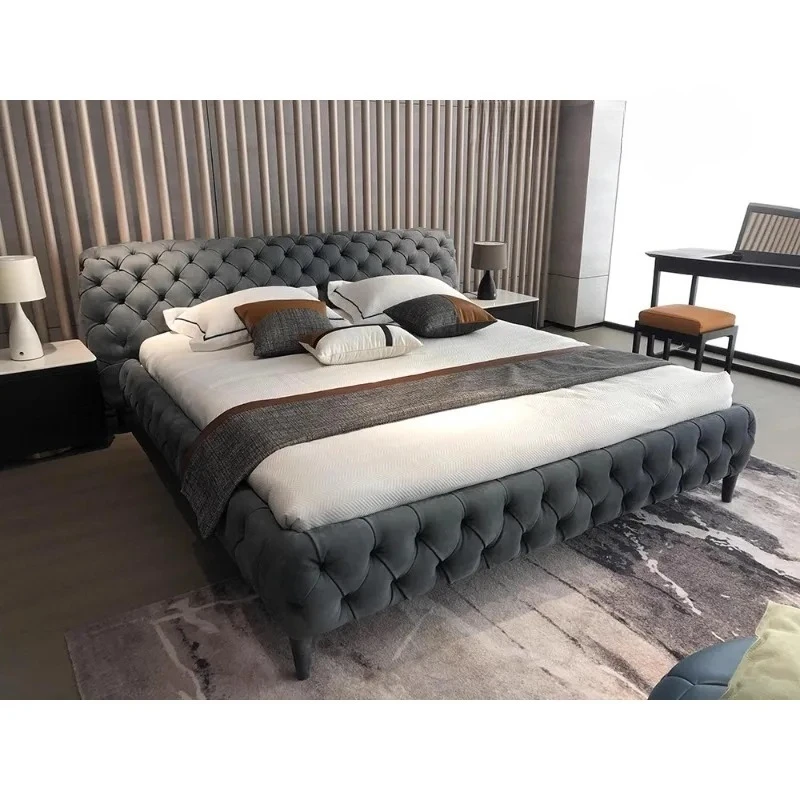 minimalist modern minimalist high-end matte leather master bedroom villa light luxury luxury intercontinental bed