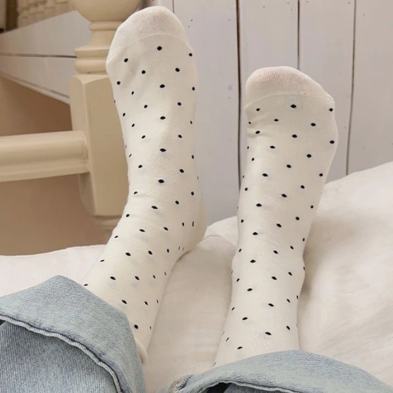 6 أزواج من الجوارب النسائية ذات الحافة المدرفلة من القطن الخالص منتصف أنبوبية لربيع وخريف ماصة للعرق ومقاومة للرائحة جوارب غير رسمية