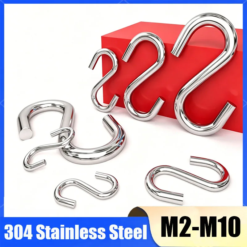 1-50Pcs 304 Stainless Steel M2 M3 M4 M5 M6 M8 M10 S Hooks Connectors Metal Wire Hangers For Hanging Jewelry Key Ring Chain Tags