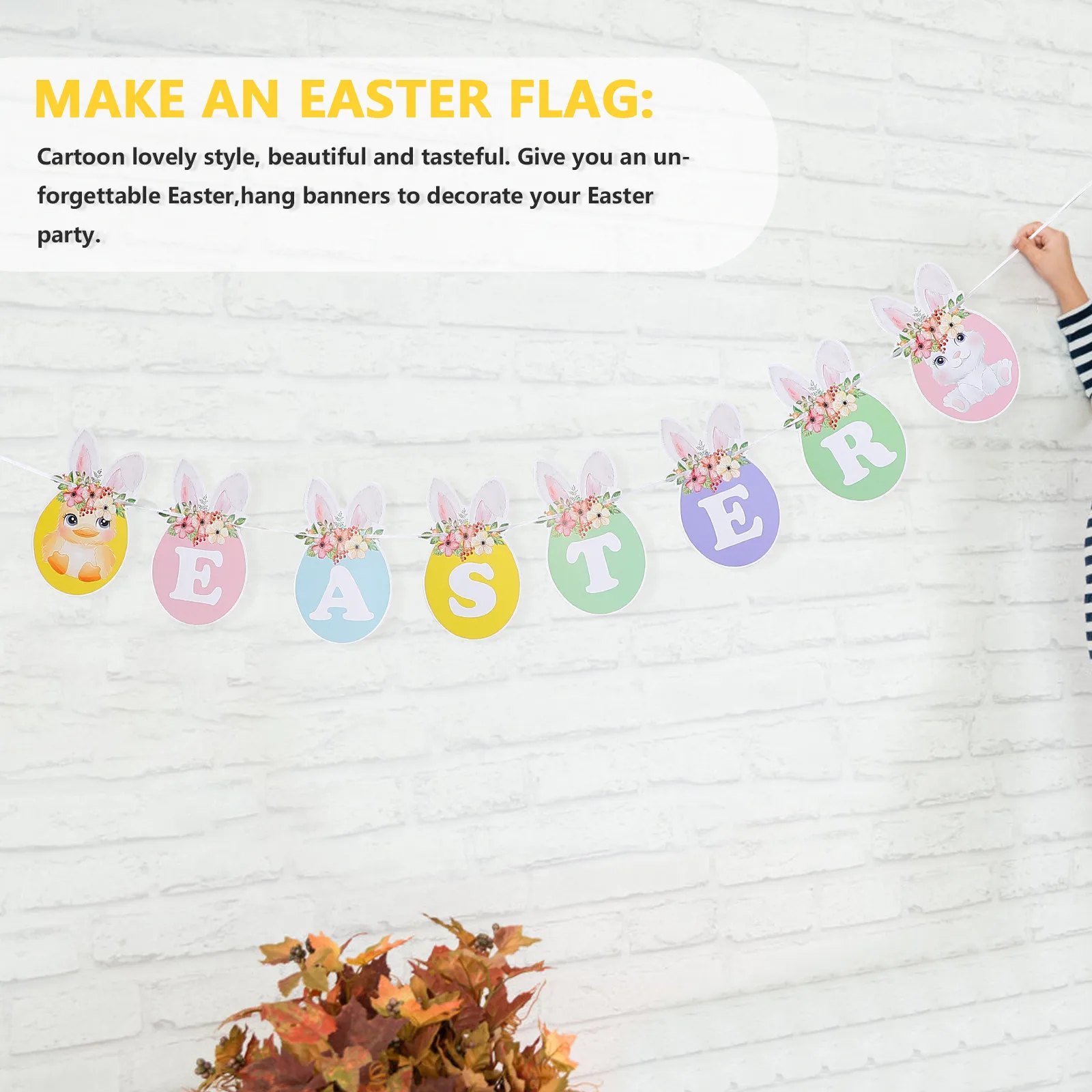 1Pcs Easter Bunting Flag Premium Safe Material Hanging Garland with Adorable Rabbit Letter Design for Easter Party Supplies