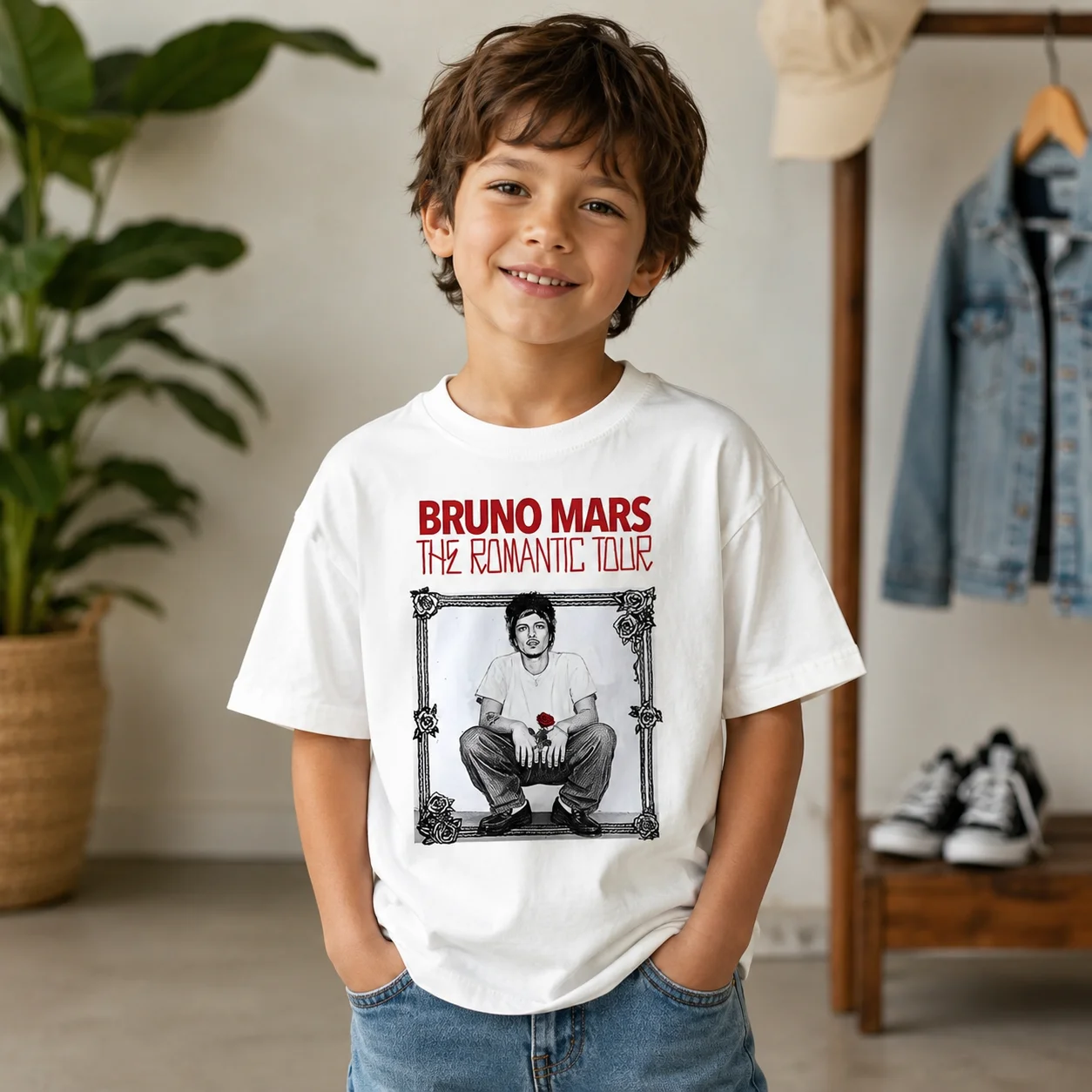 Bruno Mars' 2026 Romantic Journey T-shirt Adult Singer Bruno Mars Album Harajuku Short sleeved O-neck Casual Children's Shirt