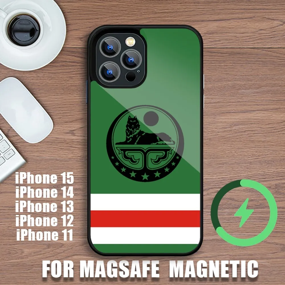 Chechen National Flag Phone Case For iPhone 11 12 13 14 15 Plus Pro Max Charging Magsafe Magnetic Wireless Cover