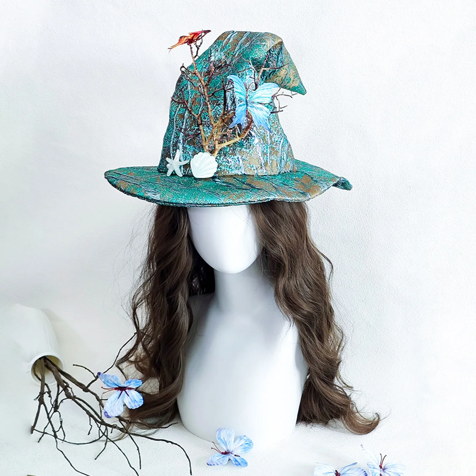 Chapeau de sorcière d'halloween, chapeaux de sorcière, Design de zone de forêt ou de mer, chapeau de magicien pour mascarade, accessoires de Cosplay, Costume de Renaissance