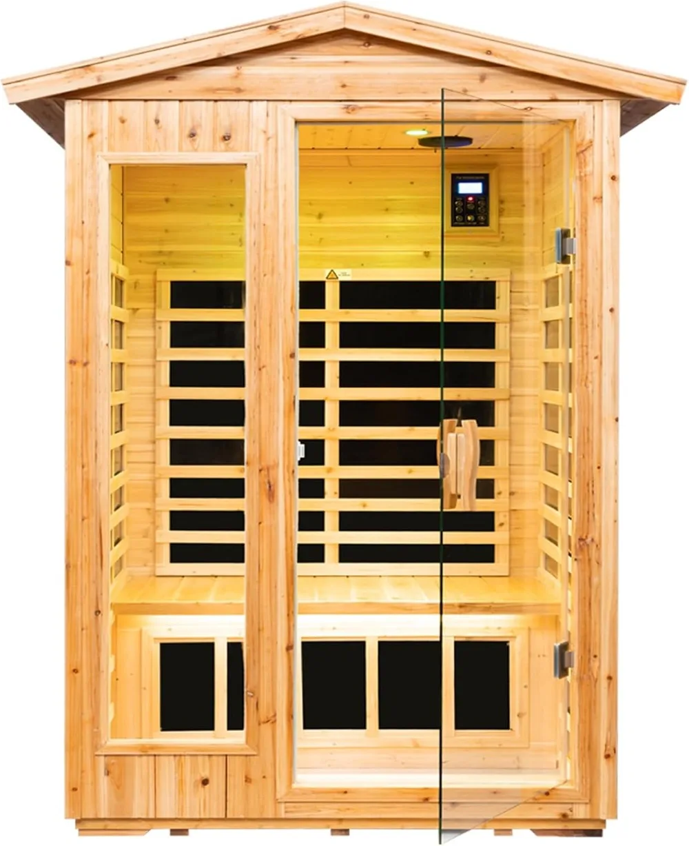 Far Infrared Sauna Room for 2 Persons Low EMF Home Indoor/Outdoor Saunas Canadian Premium Hemlock Wood-Sweating Detox-Colored