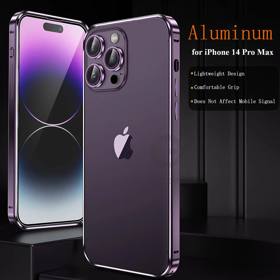 Ultra Thin Aluminum Metal Frame Light Bumper Case For iPhone 12 13 14 Plus 15 Pro Max Luxury Alloy Protective Back Acccessories