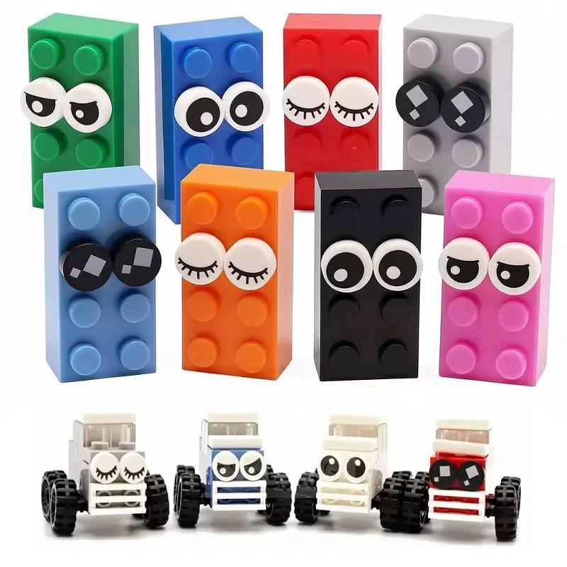 40pcs DIY cartoon eye pattern assembling building block accessories MOC1x1 round light panel tile 98138 emotional expression