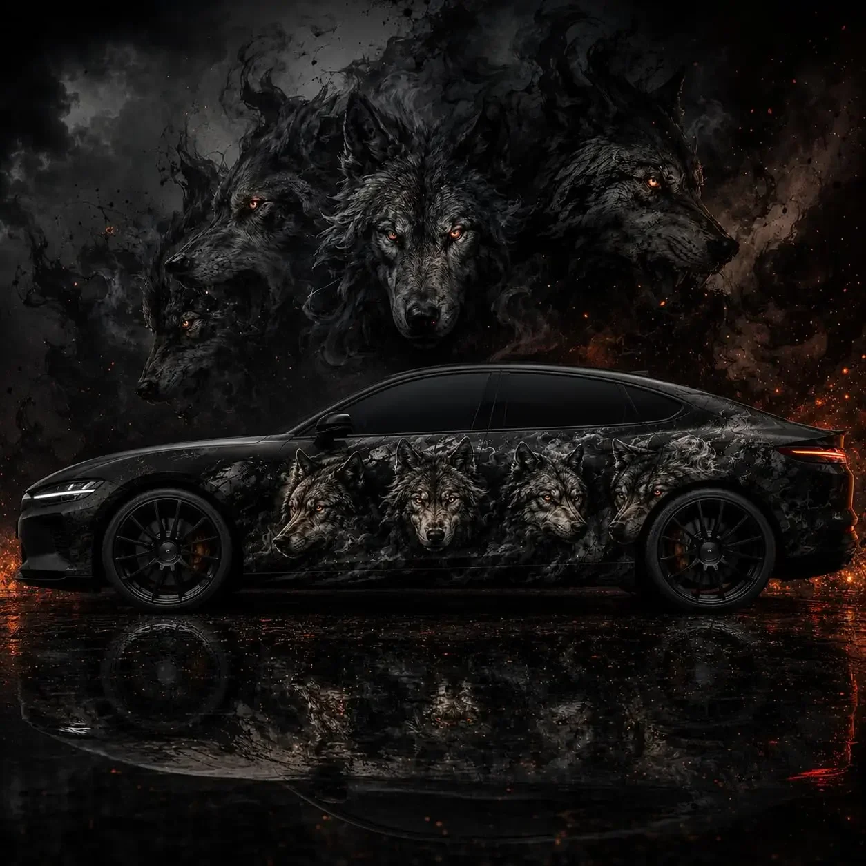 Wolf Pack Car Side Graphic Vinyl Wrap Decal Sticker