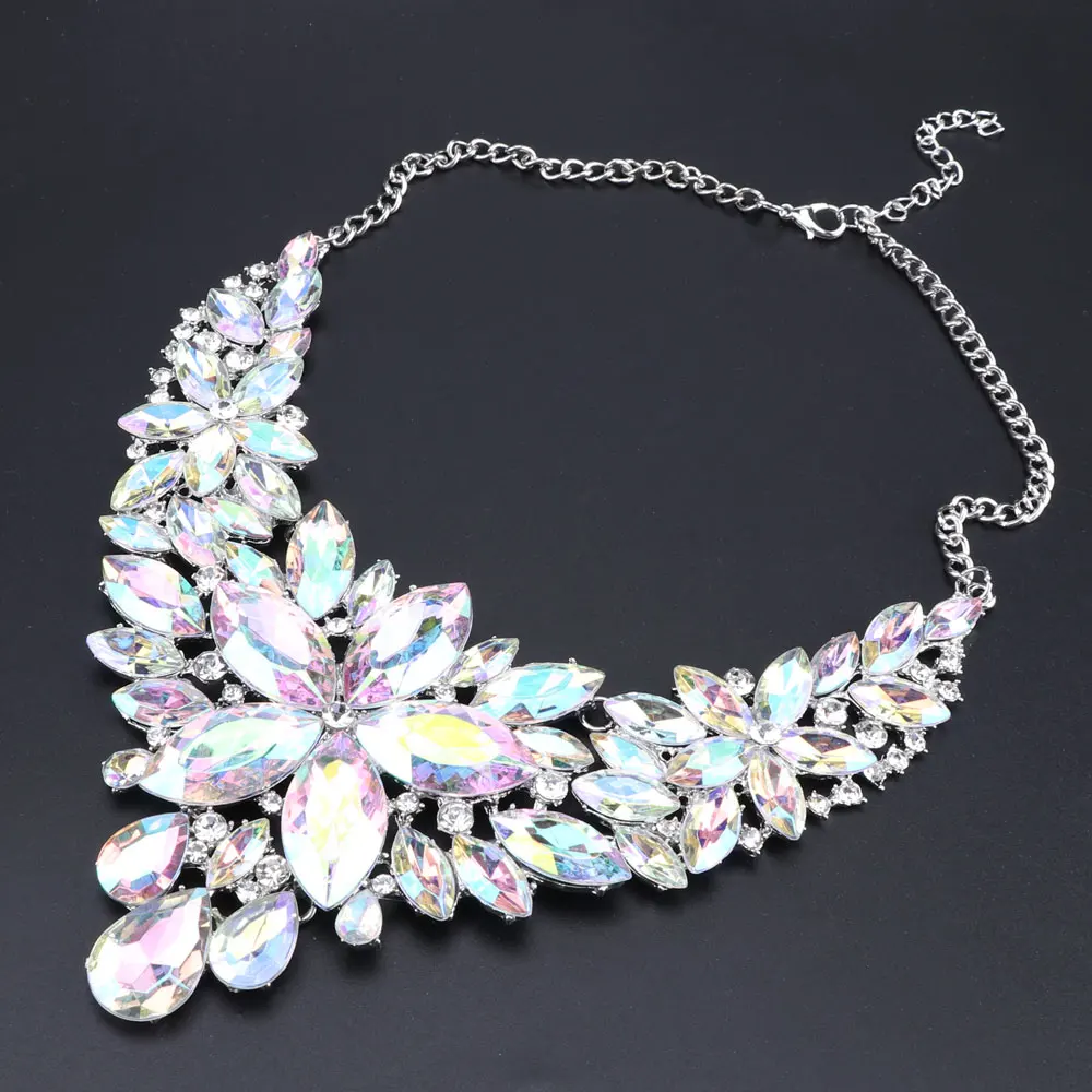 New Luxury Indian Bridal Jewelry Sets Wedding Party Costume Jewellery Womens Fashion Gifts Flower Crystal Necklace Earrings Sets