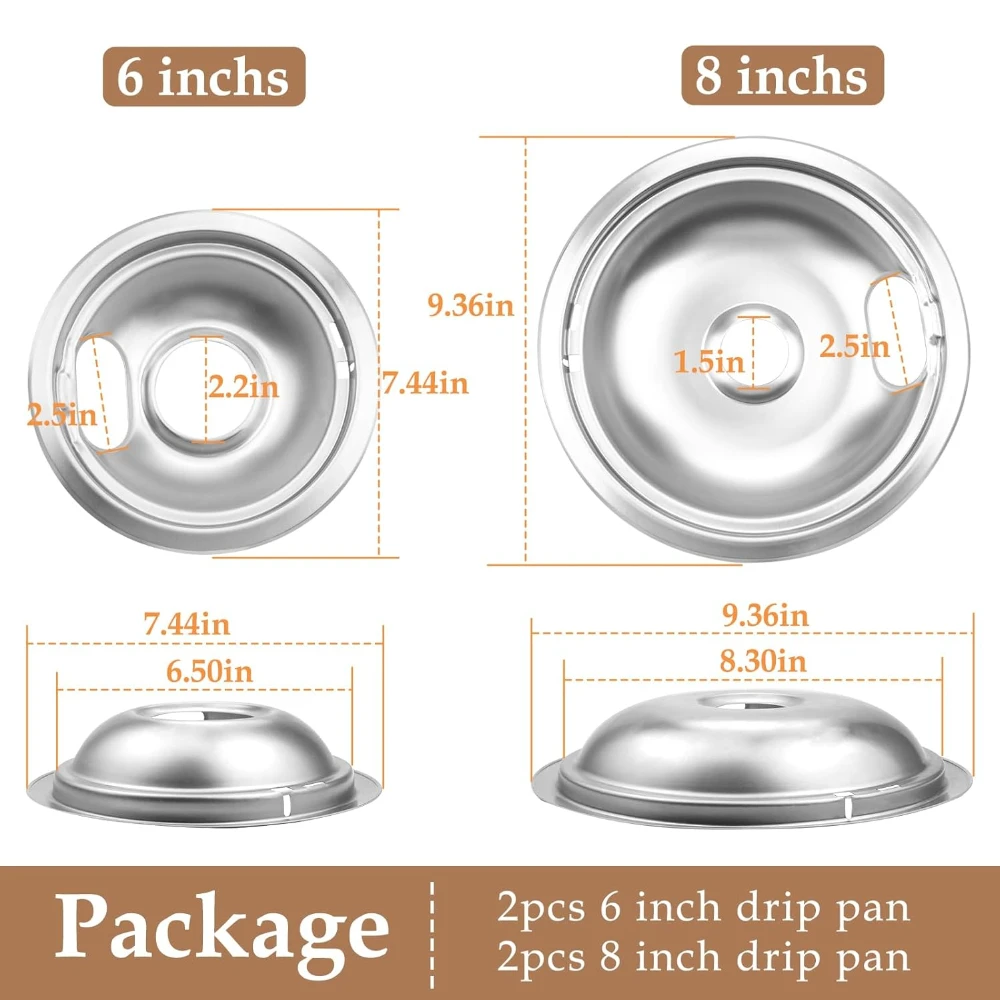 4 Pack Upgraded Chrome Drip Pans Kits Reflector Bowls Compatible for Whirlpool W10196405 W10196406 W10278125