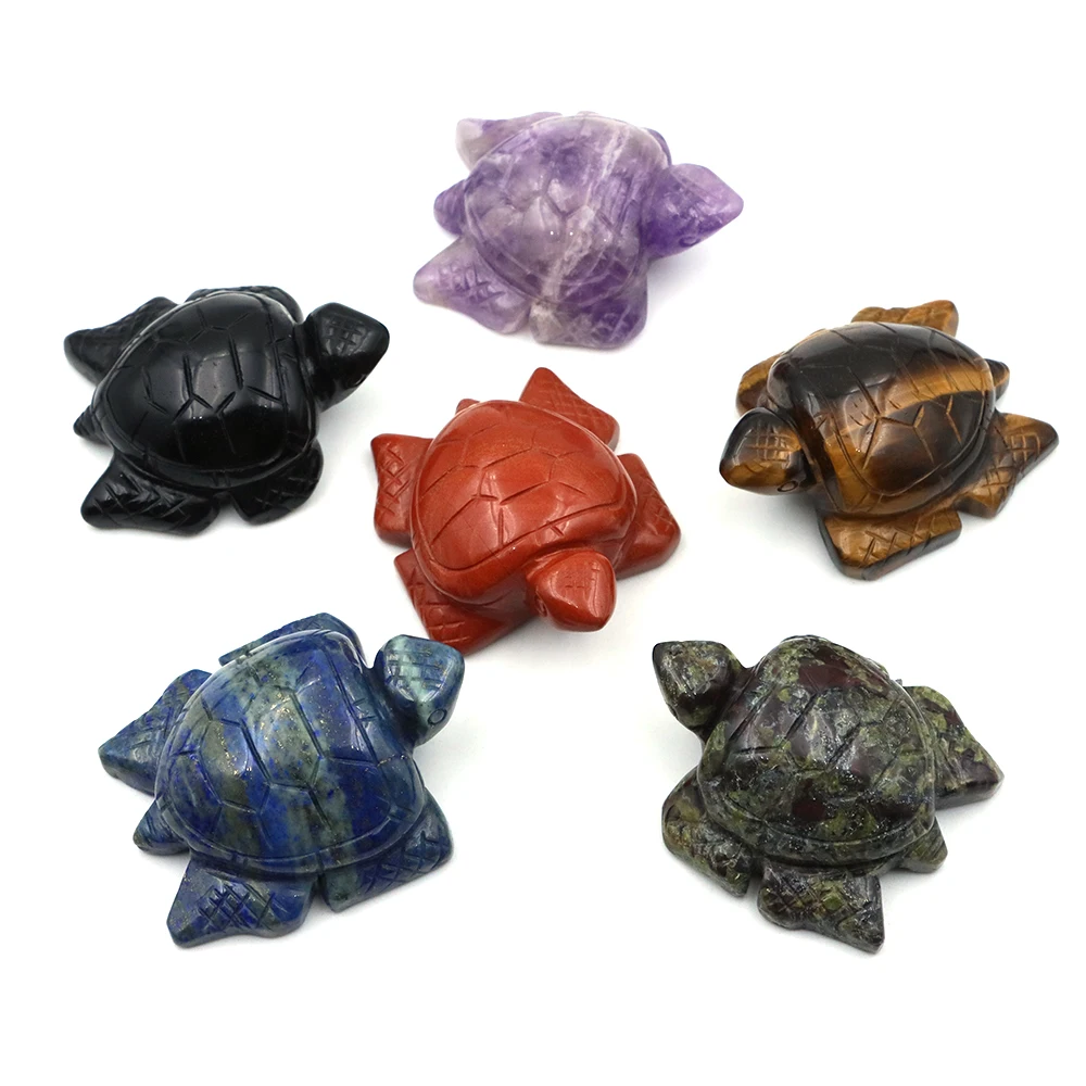 

2" Natural Crystal Stone Sea Turtle Statue Reiki Gemstone Tortoise Figurine Amulet Fengshui Sculpture for Home Office Decoration