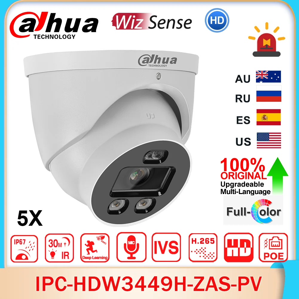 Dahua-Smart Vari-Focando 4MP Smart Dual Light Active Deterrence Vari-focal Dome WizSense Network Camera, IPC-HDW3449H-ZAS-PV,