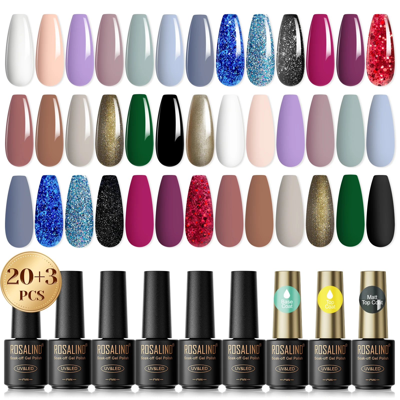 ROSALIND Pure Gel Nagellak Set Losweken Hybrid Base Top Coat Semi Permanente Nail Art Helder Gel Vernissen UV/Led Lamp nodig