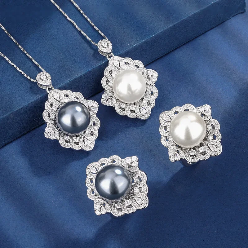 

New high-end jewelry luxury gold-plated 18K gold inlaid pearl Korean fashion pearl set 14mm jewelry