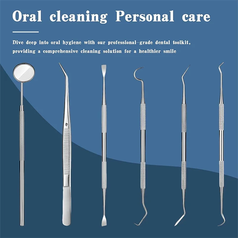 Stainless Steel Dentist Clean Tools Dental Mirror Double Probe Sickle /Hoe Tooth Cleaner Dental Tool Products Oral Care Kit