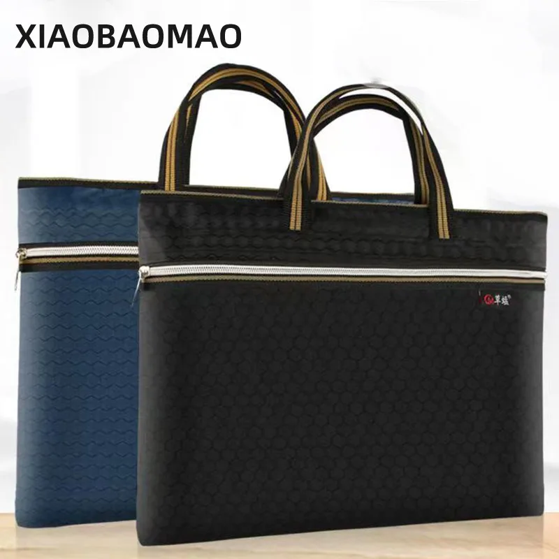 Bolsa de documentos de estilo empresarial clásico, bolso de archivo de gran capacidad con asa gruesa, A4, escuela y oficina, negro y azul