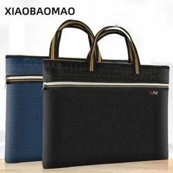 Bolsa de arquivo de documentos de grande capacidade, preta e azul, alça espessa, estilo clássico comercial, A4, escola e escritório