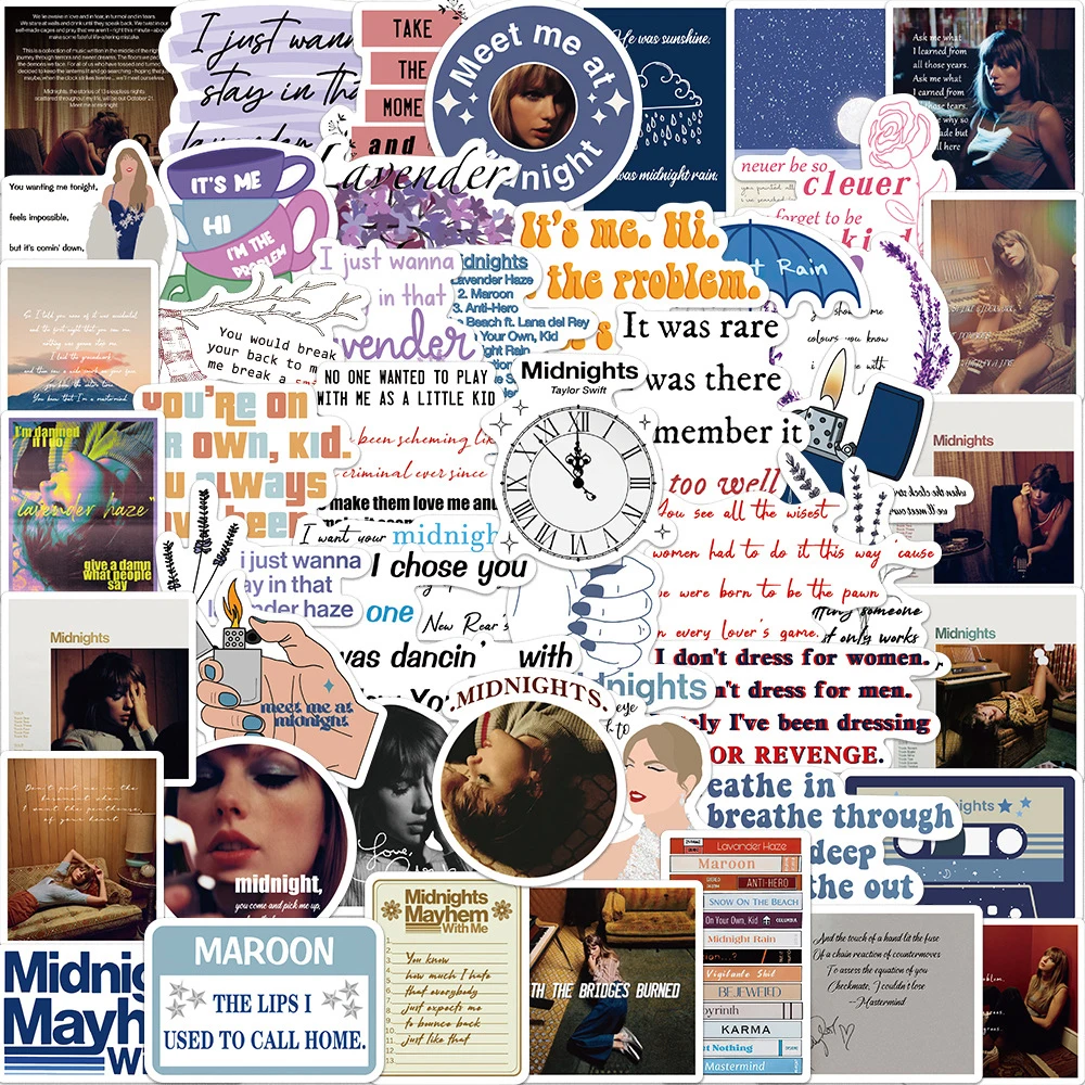 10/30/50 قطعة تايلور أليسون سويفت منتصف الليل ملصقات الشارات مقاوم للماء الكتابة على الجدران الأمتعة سكيت الغيتار المغني ملصق الاطفال اللعب #2