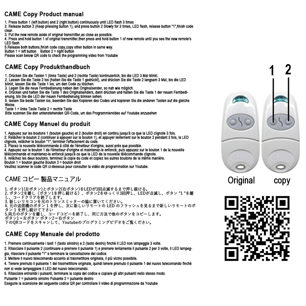 5pcs CAME TOP 432EE 432NA 432EV Gate DoorGarage Remote Control 433MHz Fixed Code Transmitter Clone TOP 432M 432A 434EV 434EE