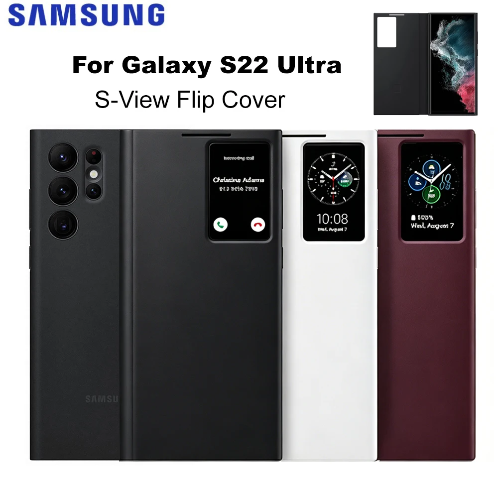 Funda Original para teléfono inteligente Samsung Clear View para Galaxy S22 Ultra S-View Flip Cover a prueba de golpes EF-ZS908