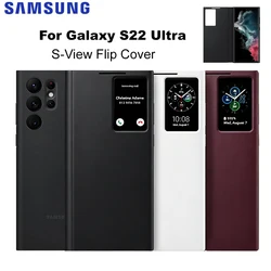 Original For Samsung Clear View Smartphone Cover for Galaxy S22 Ultra S-View Flip Cover Shockproof  EF-ZS908