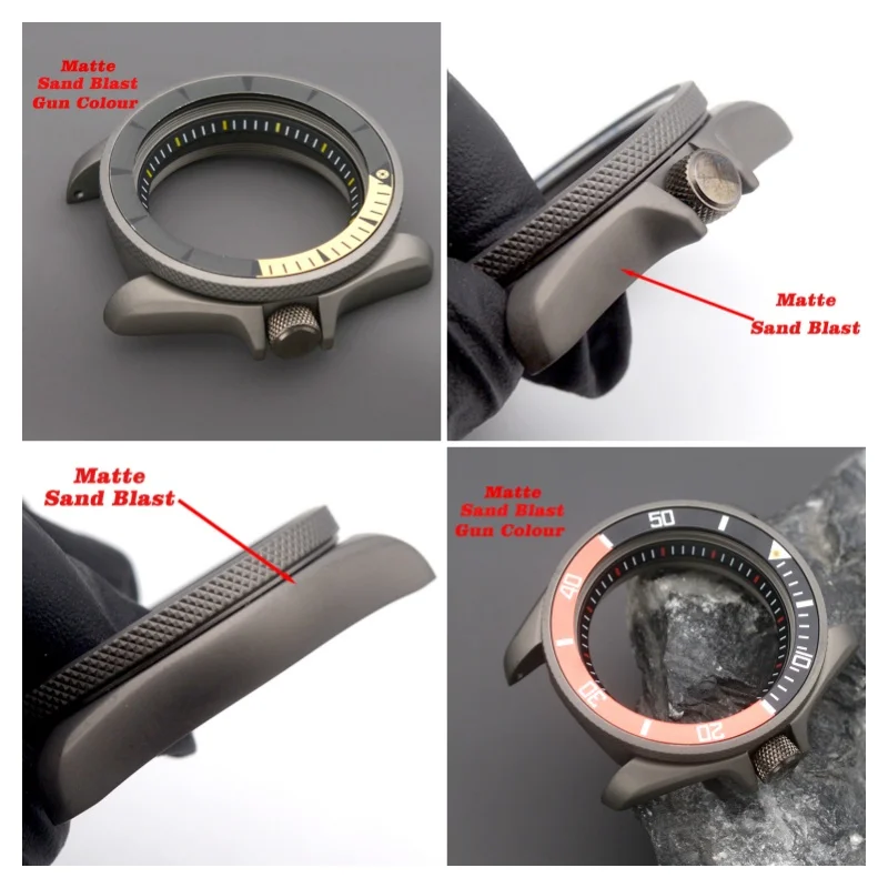 Men Diver Watch Sand Blast Gun Color SKX007 Watch Case Fit NH34 NH35 NH36 7S26 4R 6R Movement Replacement Watch Case