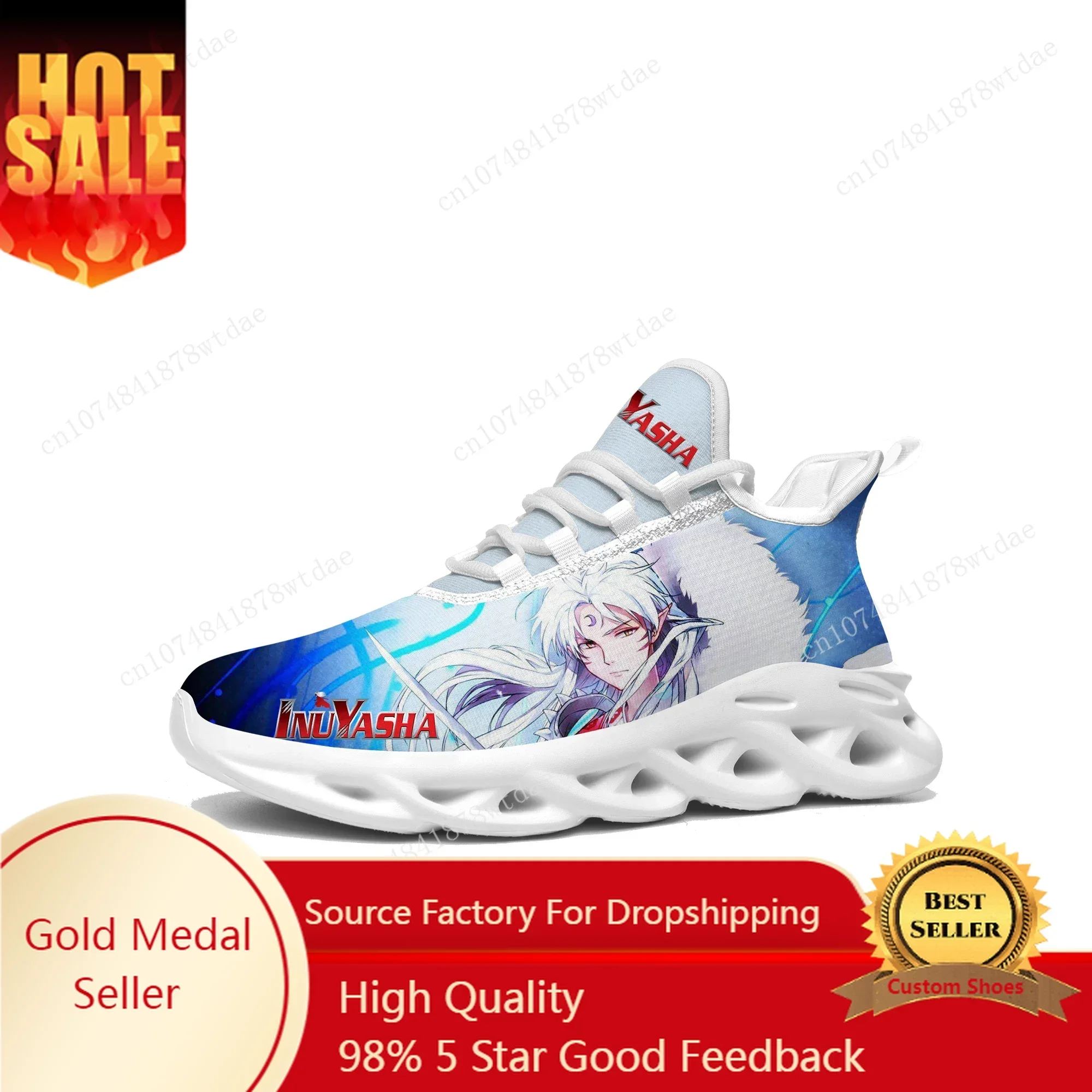 

Sesshoumaru Flats Sneakers Mens Womens Teenager Sports Running Shoes High Quality Inuyasha Cartoon Custom Lace Up Mesh Footwear