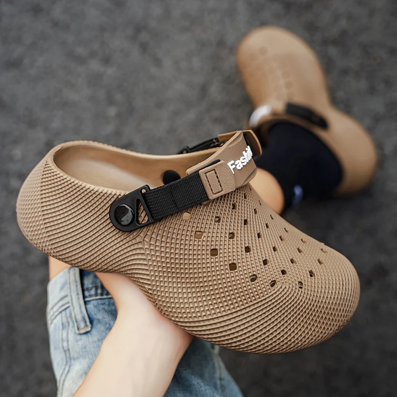 Sommer Herren-Sandalen, modische Outdoor-Hausschuhe, atmungsaktiv, leicht, für den Strand, dicke Sohle, rutschfest, lässige Gartenschuhe