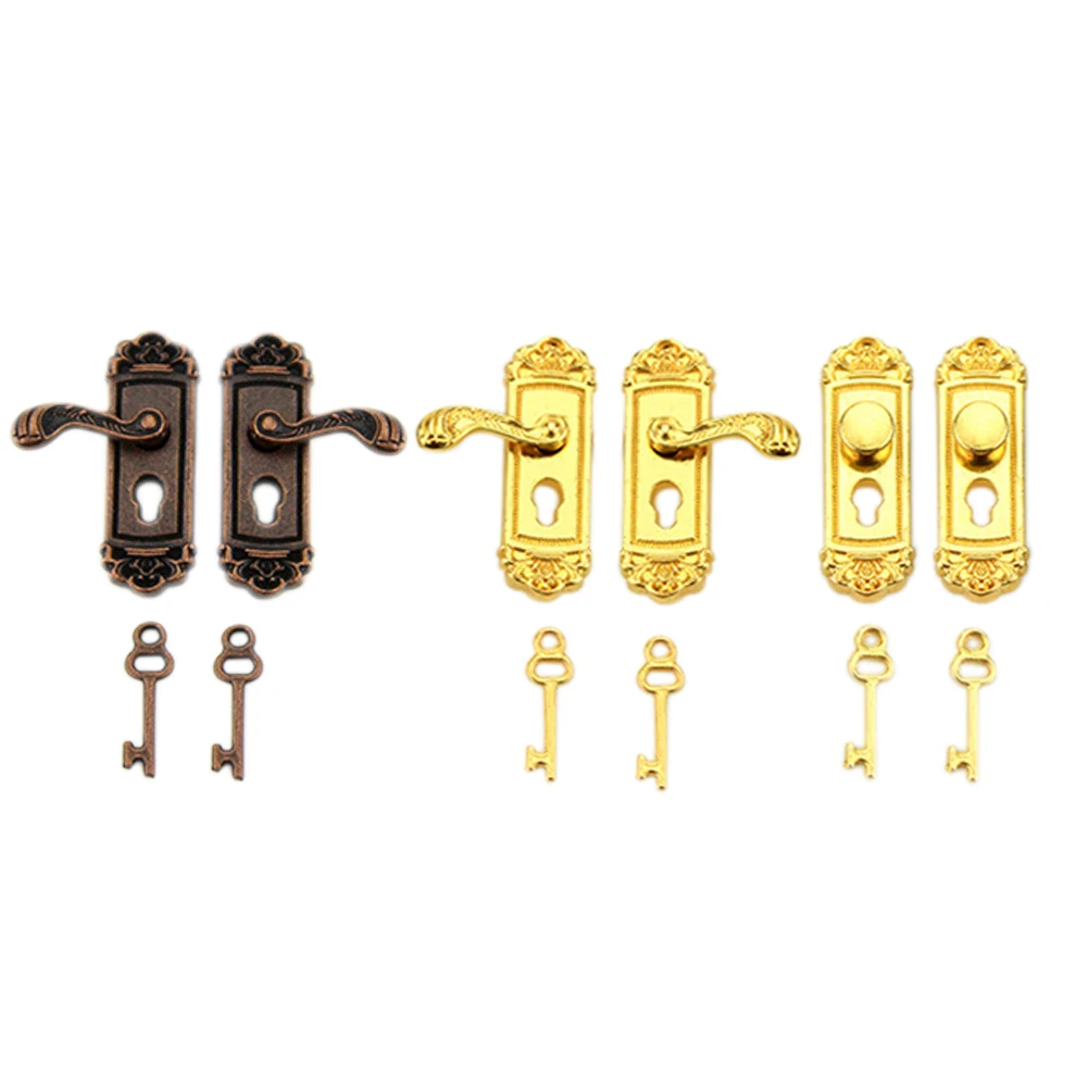 

6pcs Vintage Mini Set Miniature Metal Handle Lock For 1:12 Dollhouse Decoration Hardware Accessories Retro Style