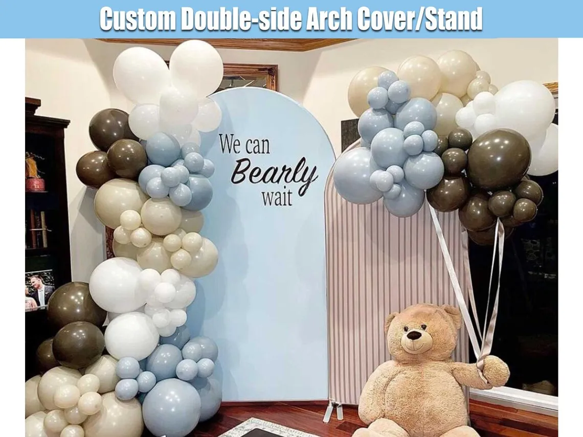 Blue Arch Backdrop Cover Baby Shower Party Stand Frame We can Bearly Wait Boys Birthday Arched Chiara Wall Panels Template