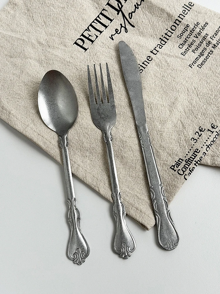 

Anmuli Vintage Stainl Steel Western Dining Utensils Set Fork Spoon Knife Snowflake Sandblasting Sle Casual Dining Tableware