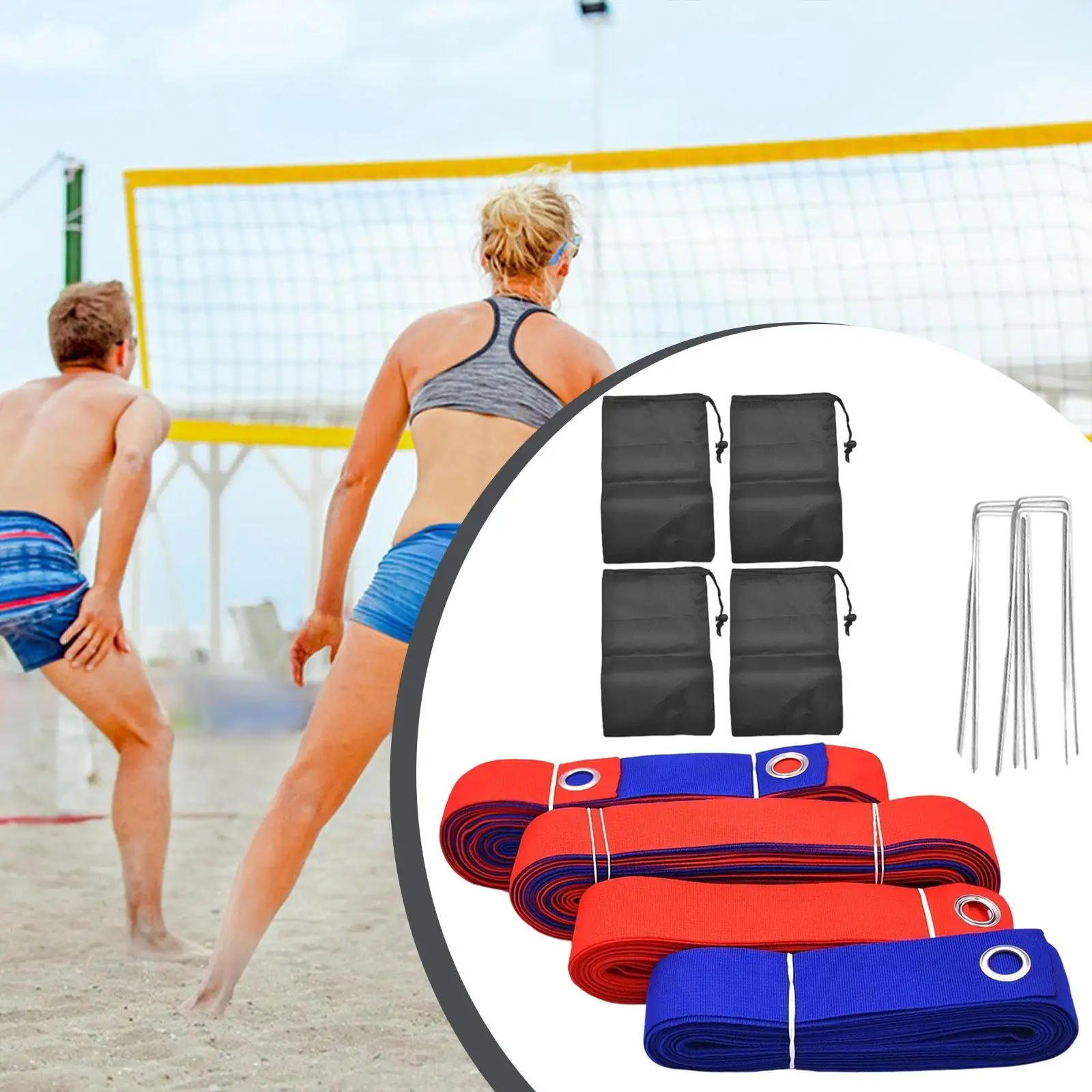 

Beach Volleyball Line with Metal Anchors and Sand Bags,Weather Resistance Better Visible,Volleyball for Backyard