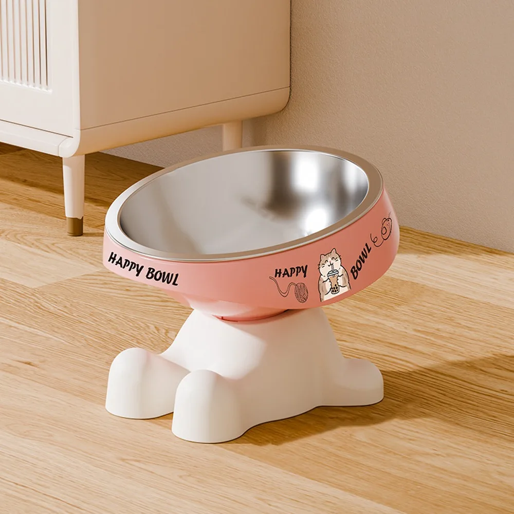Detachable Stainless Steel Cat Bowl Non-Slip Base Neck Protection Cat Feeding Bowl Drop Resistant Anti-Tip Cat Food Water Bowl