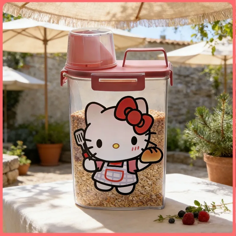 Kawaii Sanrio HelloKitty Cute Cartoon Airtight Grain Canister Moisture Bug Proof Plastic Rice Box Home Kitchen Anime Toys view 6