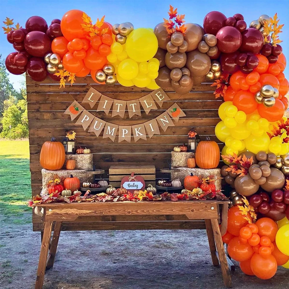 127pcs Fall Balloon Garland Arch Kit Orange Brown Burgundy Gold Balloon Thanksgiving Autumn Little Pumpkin Birthday Party Decora