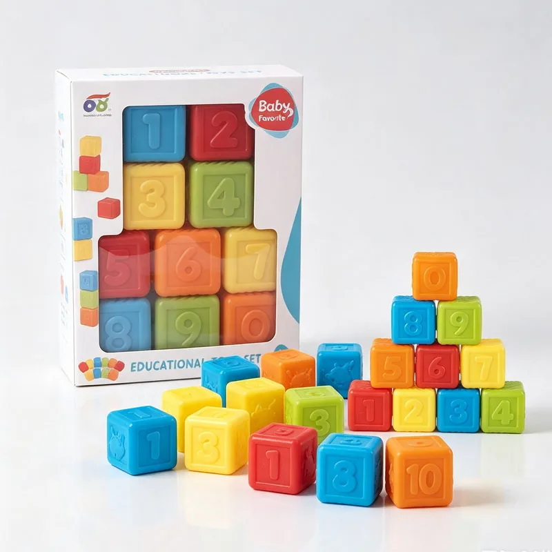 10Pcs Soft Baby Building Blocks Learning Numbers Animals Sensory Stacking Toys for Toddlers Kids Gift