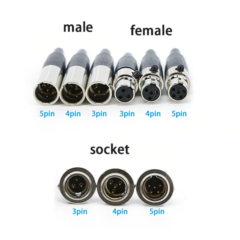 Mini xlr fêmea/macho plug 3/4/5pin pequeno xlr fêmea macho soquete para cabo de solda conector de áudio para microfone solda em linha reta