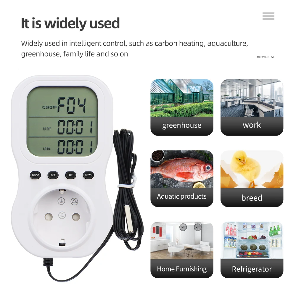 2025 novo controlador de temperatura digital tomada tomada da ue termostato temporizador soquete com sensor externo sonda aquecimento refrigeração