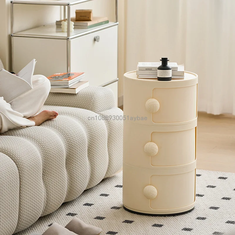 Cream Style Household Round Cabinet, Bedside, borda pequena, armazenamento multi-camada criativa, prateleira de combinação