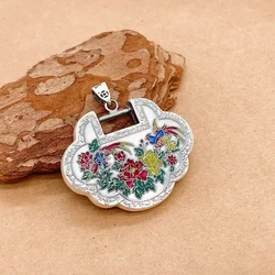 Classic National Style Enamel Colored Pastoral Style Flower and Phoenix Ruyi Lock Pendant 925 Silver Necklace for Women Jewelry