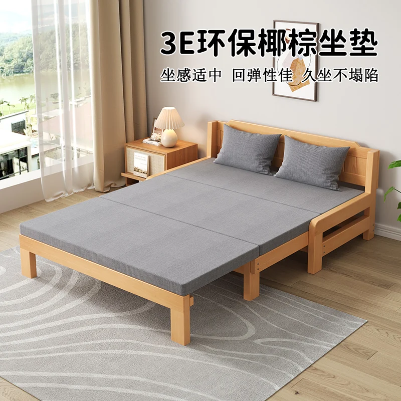 All solid wood sofa bed dual-purpose living room balcony beech single retractable bed small apartment study folding double
