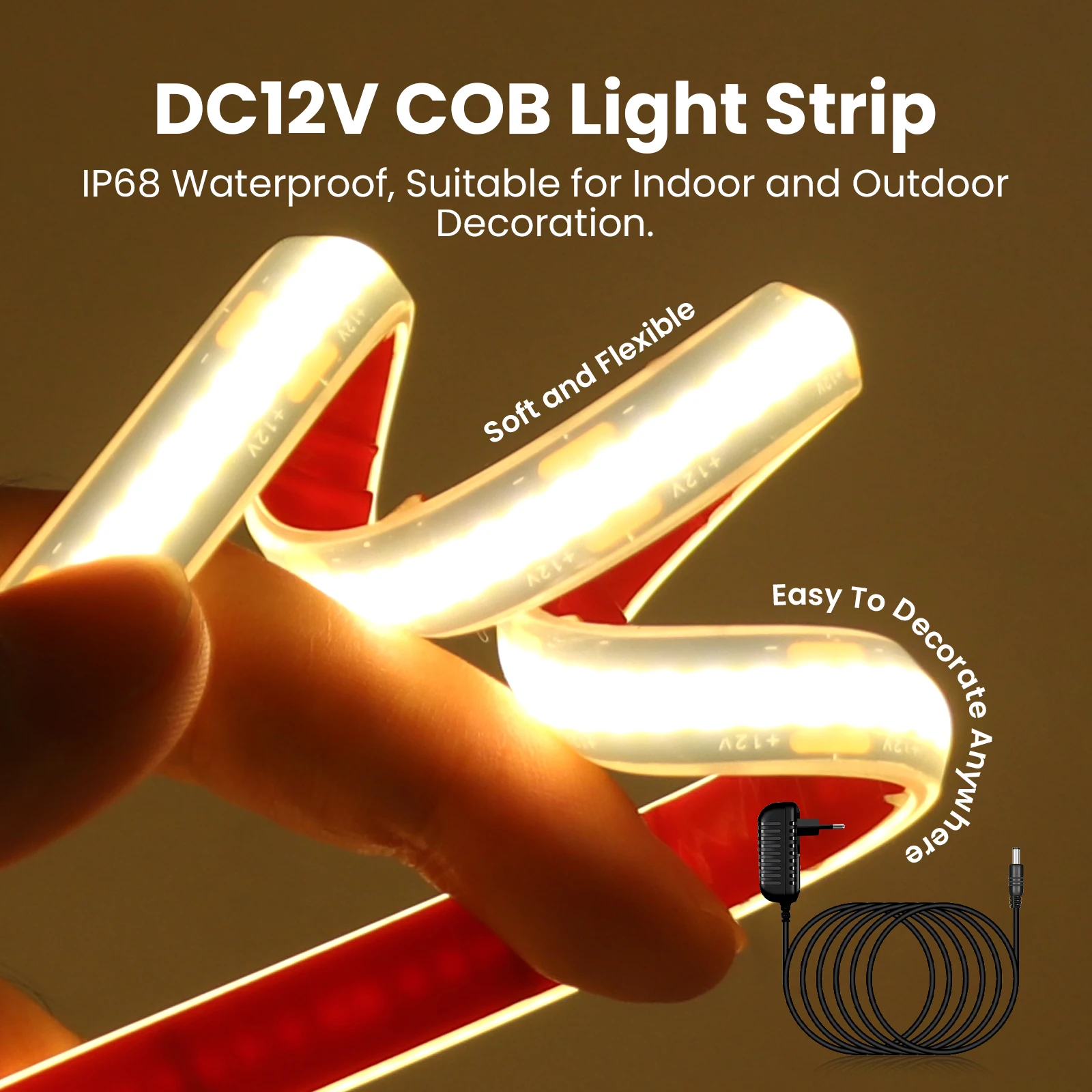 IP68 Waterproof COB LED Strip Light 12V 24V Flexible LED FOB Light 320LEDs/m High Density Linear Lighting 3000K 4000K 6000K