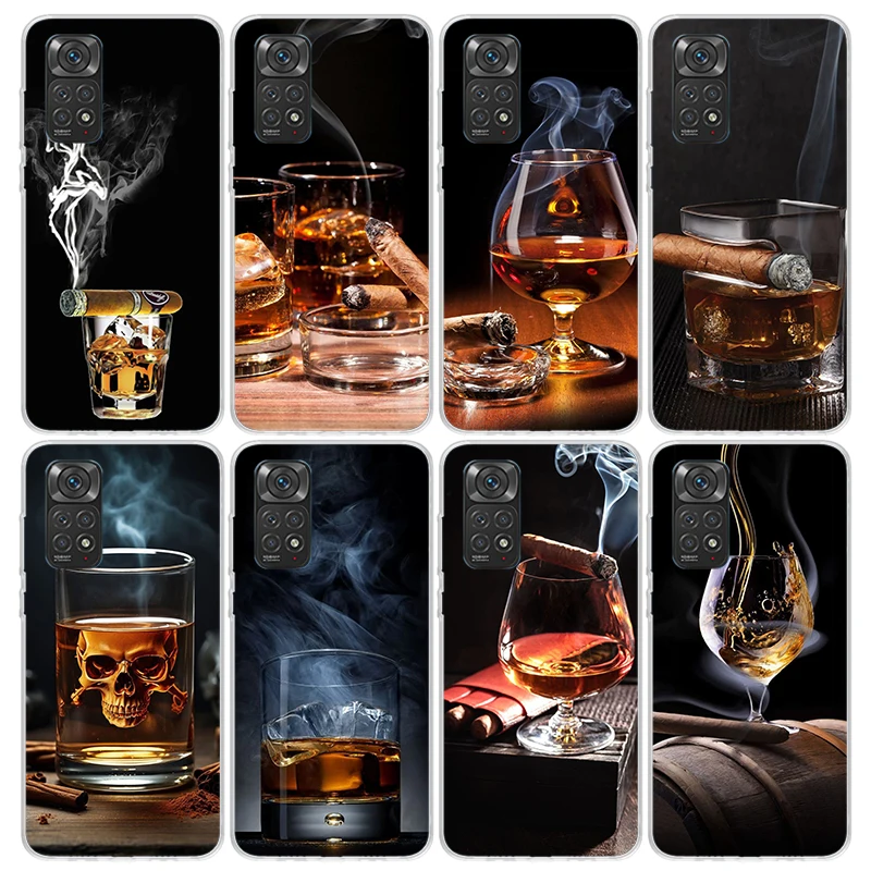 Cigar Whiskey Ice Drink Phone Case For Xiaomi Redmi Note 13 12 11 10 11E Pro Plus 12S 11S 11T 10S 9 9S 8 8T 7 Soft TPU Back Cove