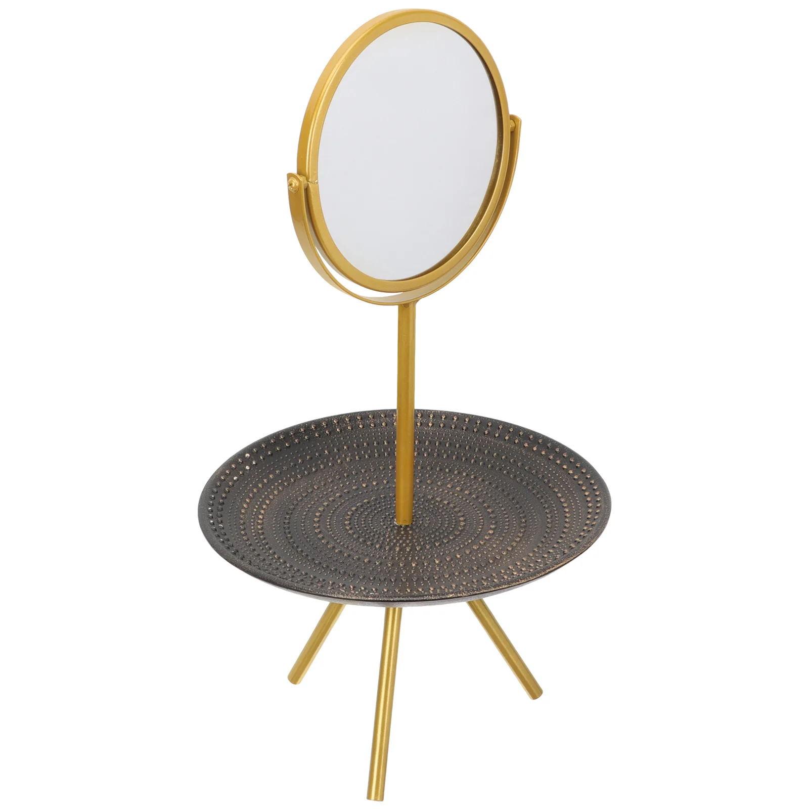 

Desk Makeup Mirror European Style Rotatable Adjustable Angle Jewelry Tray Vanity Mirror for Bedroom Dressing Table Display