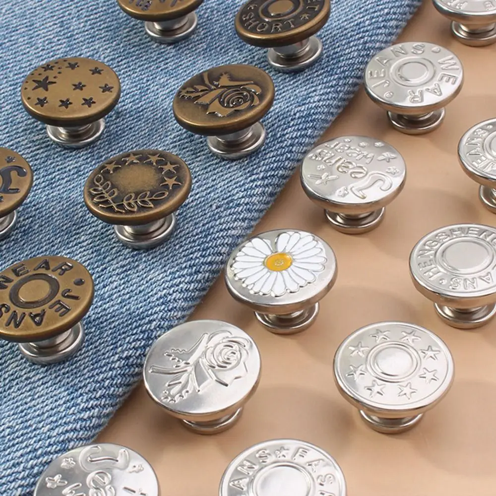 10Pcs Replacement Jeans Buttons No-Sewing Metal Button Nailless Removable Jean Buckles Pants Pins Waist Adjust Nail-Free Button