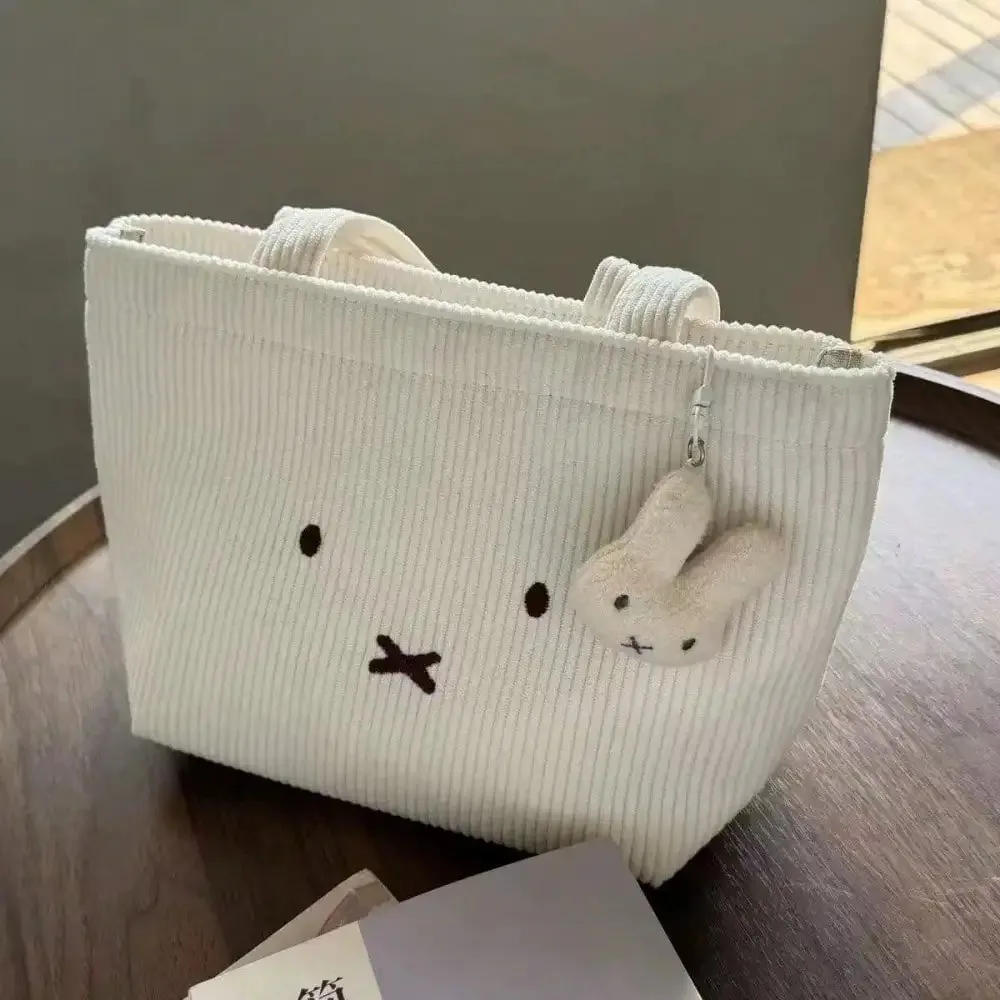 

Cute Rabbit Corduroy Handbag Sweet Style Portable Shoulder Bag Ladies Casual Travel Shopping Daily Tote Bag