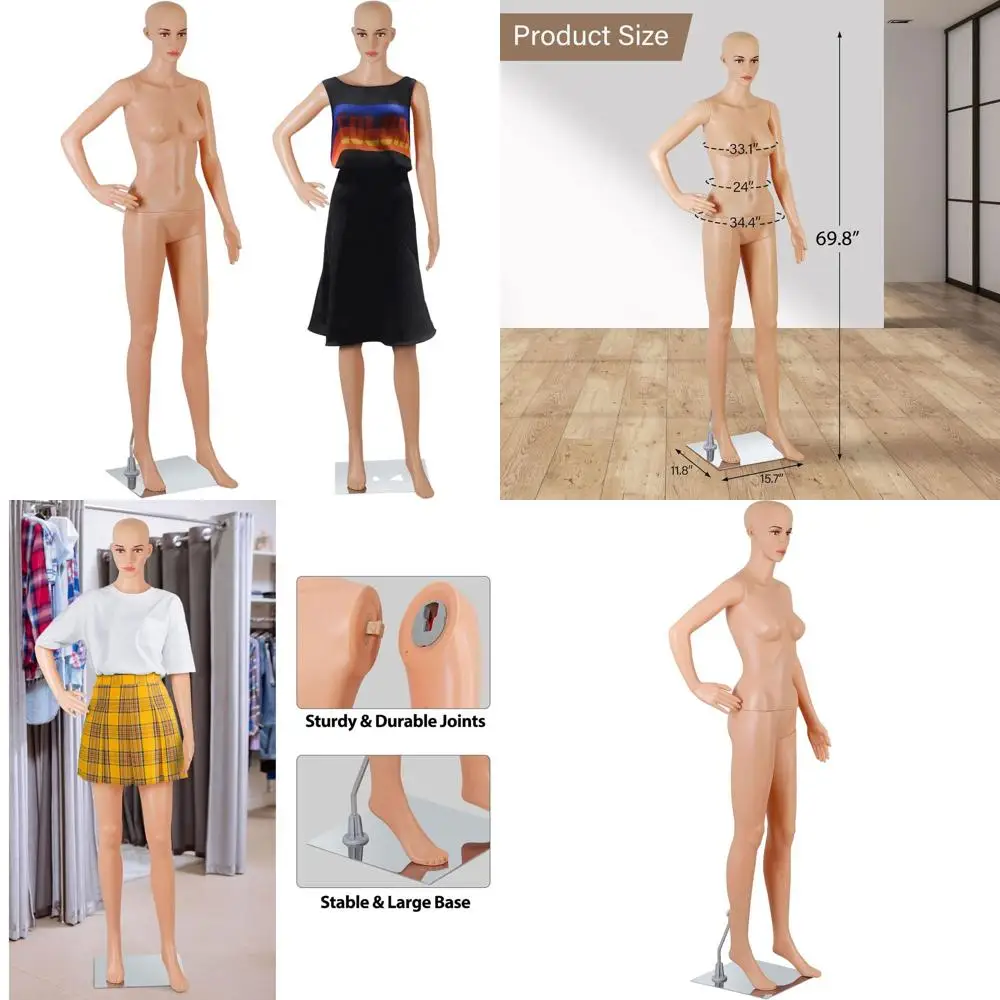 

Полноразмерный женский манекен с регулируемой подставкой, высота 69 дюймов, реалистичный вид, естественный образ, включает основание.