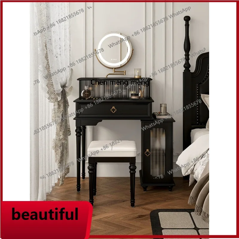 

X Retro black dresser small, bedroom super narrow, bedside solid wood makeup table