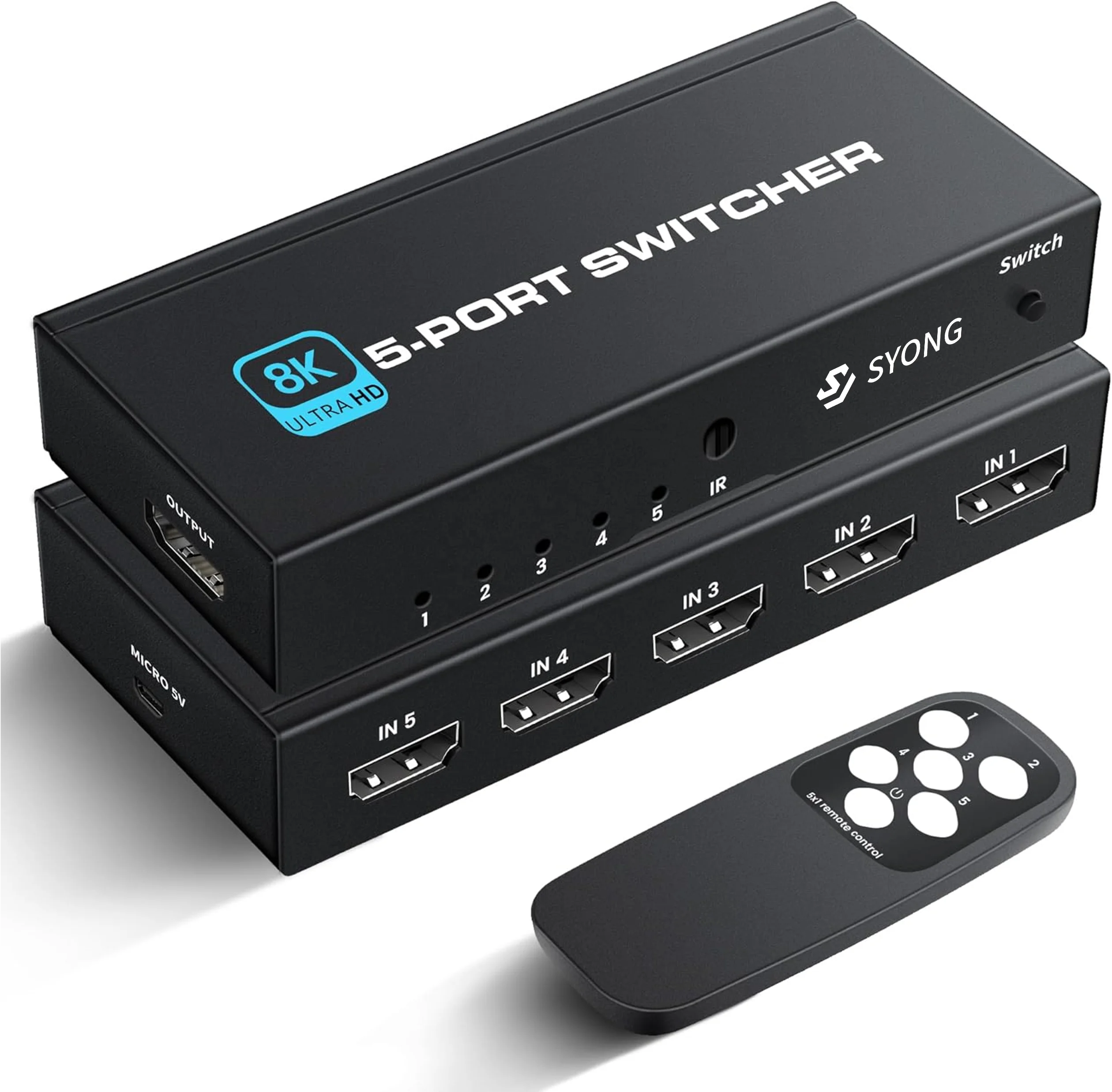 HDMI Switch Splitter 5 In 1 Out HDMI Switcher Supports 8K 4K Full HD1080p 3D With IR RF Remote For PS4 Xbox Blu-Ray Player