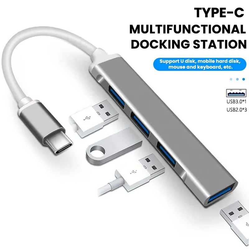 Hub USB C tipo C, adaptador divisor múltiple USB de 4 puertos, adaptador de transmisión de datos de alta velocidad USB para portátiles, accesorios para Macbook